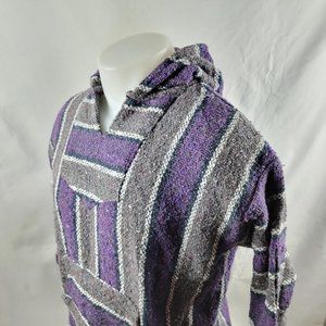 Frank's Textiles Hooded Sweater Medium Gray Purple 100% Acrylic Poncho Adults